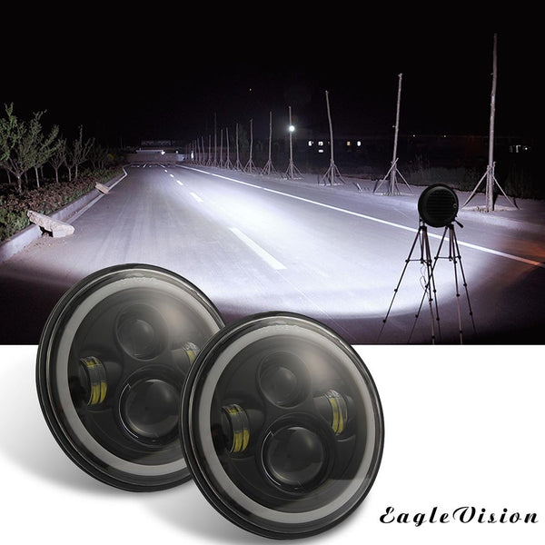 7 Inch H4 / H13 Dc 9V 30V 3000Lm 6000K 30W Ip67 4Led Lamp Beads Car Round Shape Headlight Lamps For Jeep Wrangler Harley With Angel Eye Led Car Lights