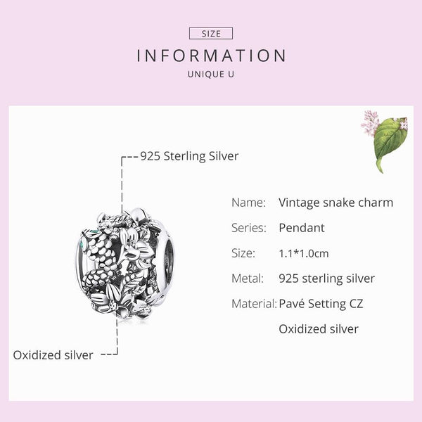 925 Sterling Silver Retro Snake Bead Bracelet / Necklace Accessory Set Charms & Pendants