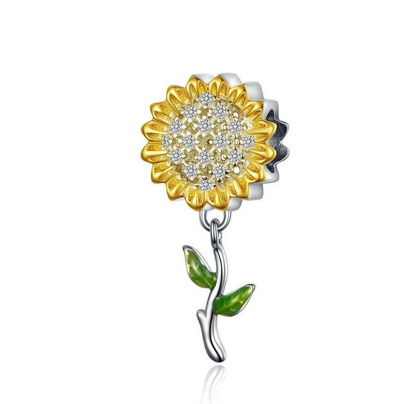 925 Sterling Silver Sunflower Pendant For Diy Bracelet Charms & Pendants