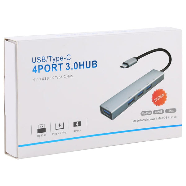 4 Port Usb C Aluminum Alloy Hub With Led Indicator