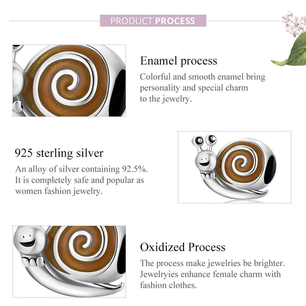925 Sterling Silver Snail Bead Bracelet / Necklace Accessory Charms & Pendants