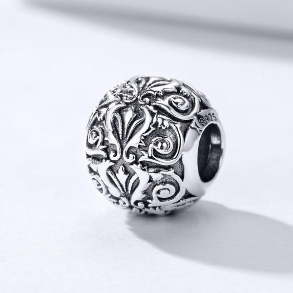 925 Sterling Silver Retro Flower Texture Beads For Diy & Necklaces Bracelets