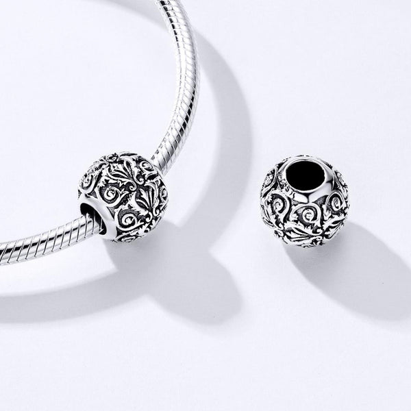 925 Sterling Silver Retro Flower Texture Beads For Diy & Necklaces Bracelets