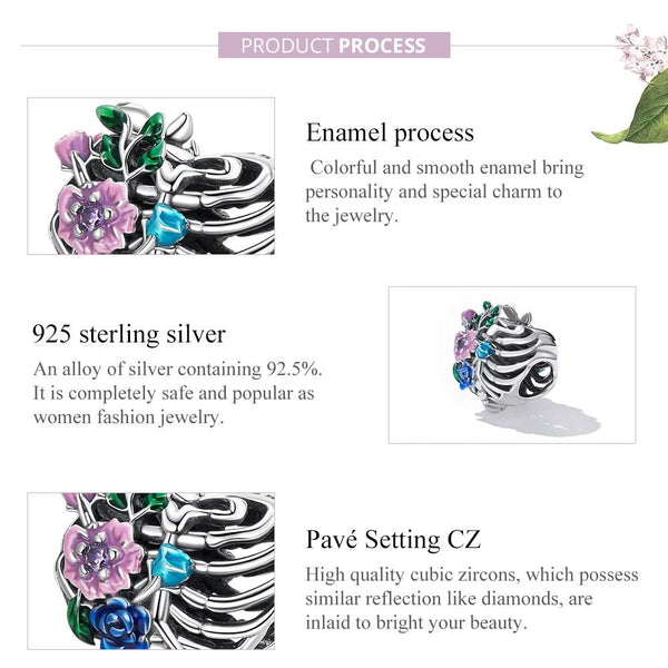 925 Sterling Silver Flower Bead Bracelet & Necklace Set Charms & Pendants