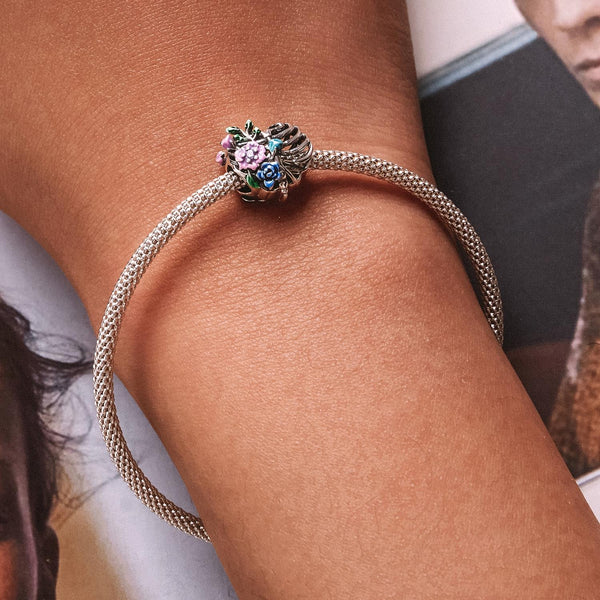 925 Sterling Silver Flower Bead Bracelet & Necklace Set Charms & Pendants