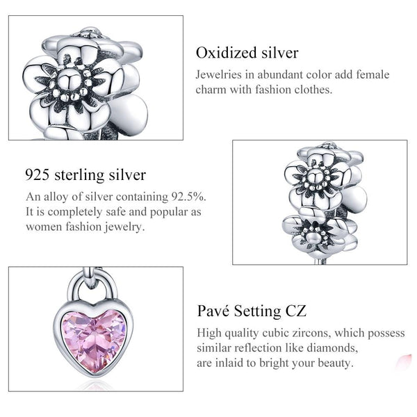 925 Sterling Silver Flower Bead Bracelet Charms Bracelets