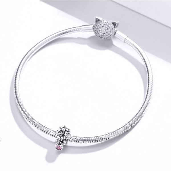 925 Sterling Silver Flower Bead Bracelet Charms Bracelets