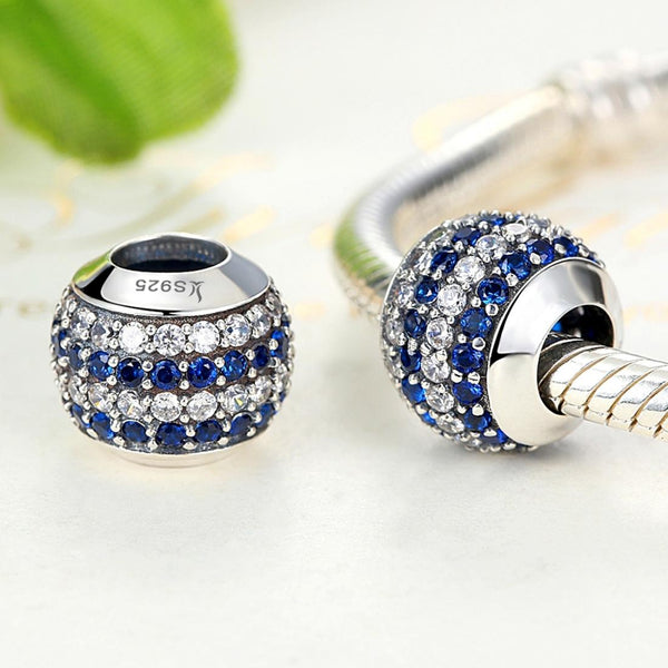 925 Sterling Silver Blue Diamond Beaded Bracelet & Necklace Set Charms & Pendants