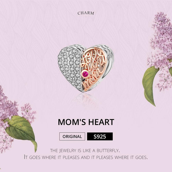 925 Sterling Silver Mother's Heart Bead Pendant For Diy Bracelets And Necklaces Charms & Pendants