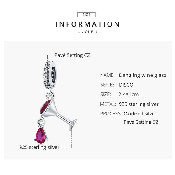 925 Sterling Silver Shimmering Wine Glass Pendant For Diy Bracelets & Necklaces Charms & Pendants