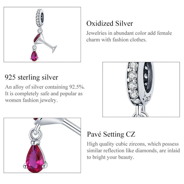 925 Sterling Silver Shimmering Wine Glass Pendant For Diy Bracelets & Necklaces Charms & Pendants