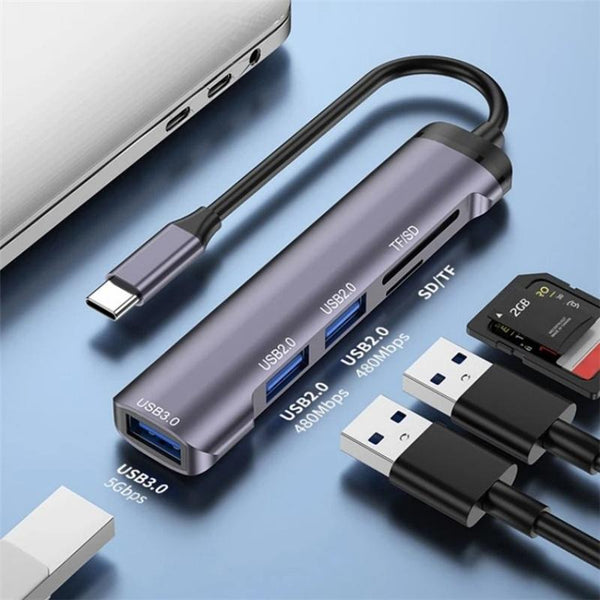 Type C Usb Hub With Usb2.0X2 Usb3.0 And Tf / Sd Card Slots Usb Cables Hubs & Adapters