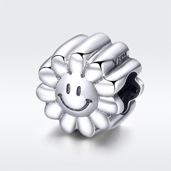 925 Sterling Silver Sunflower Smile Bead Pendant Craft Beads