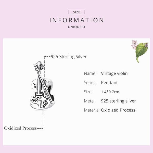 Veile Studios 925 Sterling Silver Vintage Violin Beads For Diy Bracelets & Necklaces Charms & Pendants