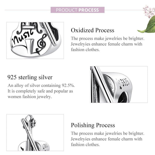 Veile Studios 925 Sterling Silver Vintage Violin Beads For Diy Bracelets & Necklaces Charms & Pendants
