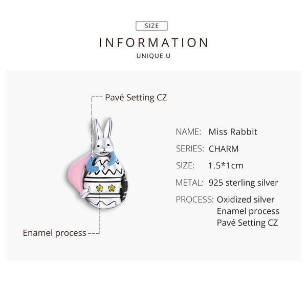 925 Sterling Silver Bunny Bead Bracelet / Necklace Accessory Charms & Pendants