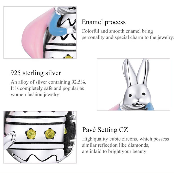 925 Sterling Silver Bunny Bead Bracelet / Necklace Accessory Charms & Pendants