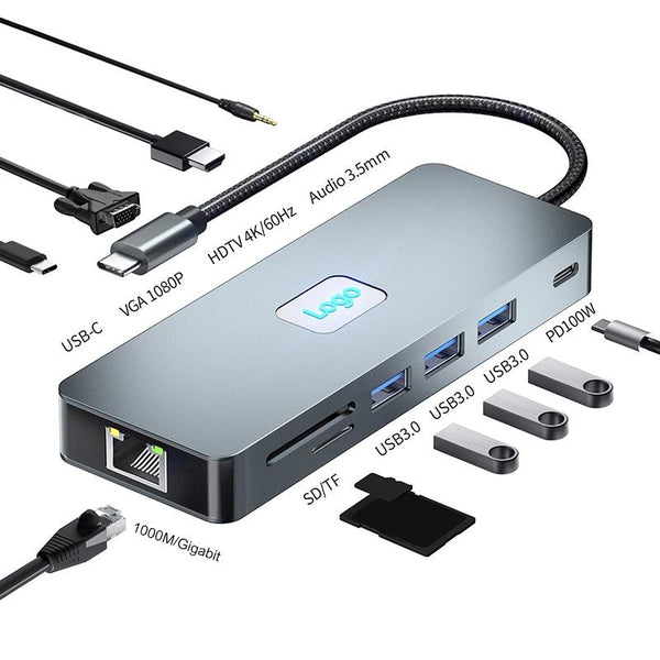 11 In Type C Docking Station With Usb Pd Sd / Tf Rj45 Vga Hdtv 3.5Mm Chargers & Docking Stations