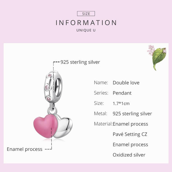 925 Sterling Silver Double Love Pendant For Bracelet Or Necklace Charms & Pendants