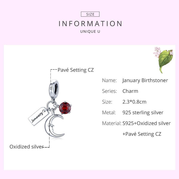 925 Sterling Silver January Birthstone Moon Pendant For Diy Bracelets & Necklaces Charms & Pendants