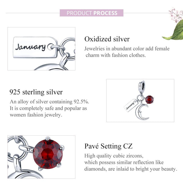 925 Sterling Silver January Birthstone Moon Pendant For Diy Bracelets & Necklaces Charms & Pendants