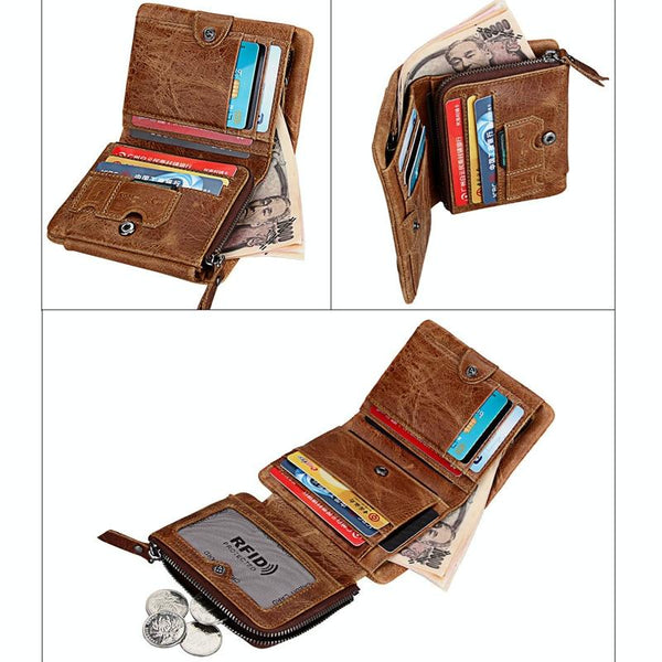 Men Taupe Leather Rfid Card Holder Wallet Wallets