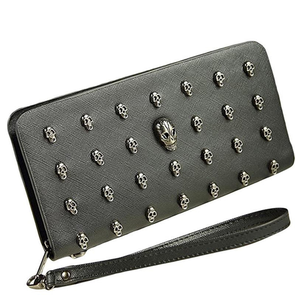 Leather Wristlet Handbag With Metal Skull Design Women's Bags & Handbags