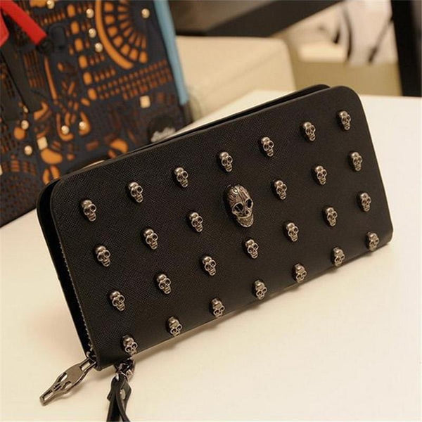 Leather Wristlet Handbag With Metal Skull Design Women's Bags & Handbags