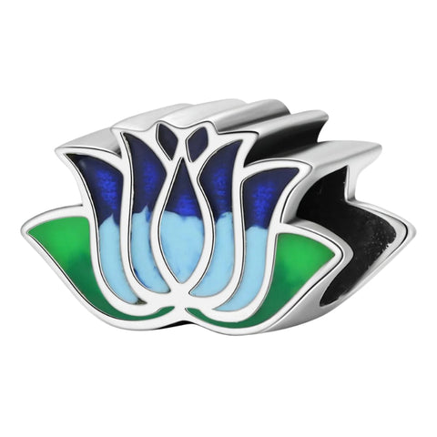 925 Sterling Silver Blue Lotus Bead Bracelet & Necklace Set Charms & Pendants