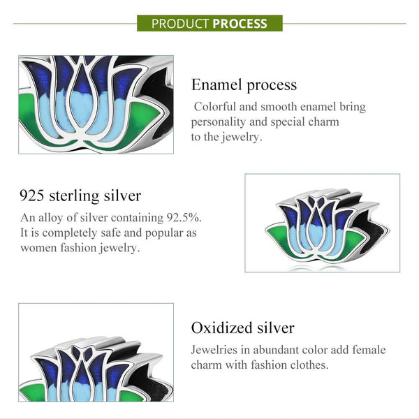925 Sterling Silver Blue Lotus Bead Bracelet & Necklace Set Charms & Pendants