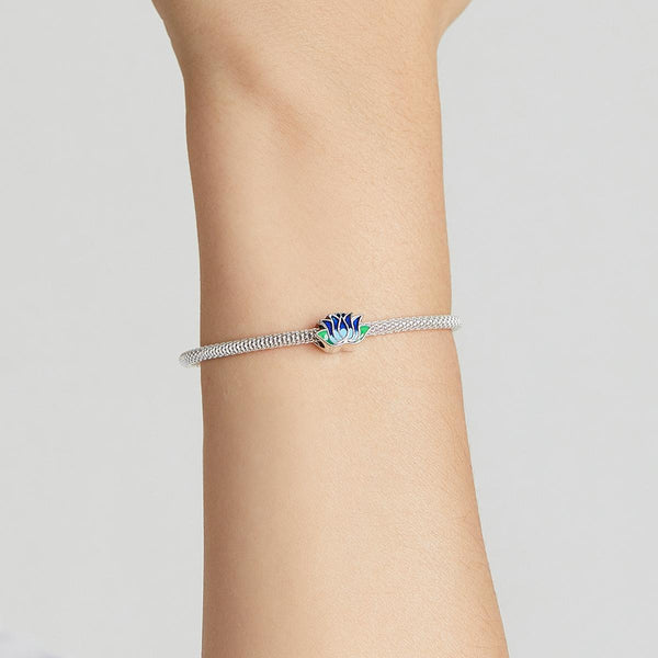 925 Sterling Silver Blue Lotus Bead Bracelet & Necklace Set Charms & Pendants