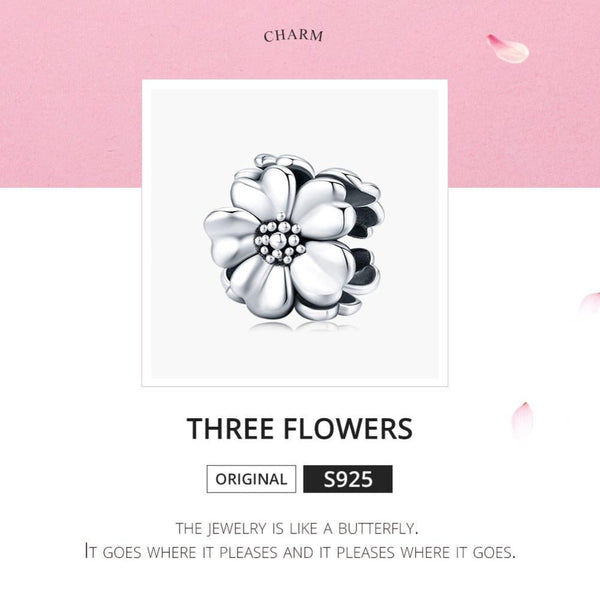 925 Sterling Silver Flower Beaded Bracelet Accessory Charms & Pendants