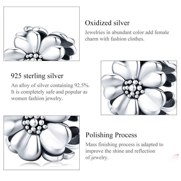 925 Sterling Silver Flower Beaded Bracelet Accessory Charms & Pendants