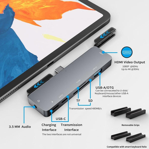7 In 1 Docking Station For Ipad Pro Hdmi 4K Audio Sd / Tf Usb 3.0 C Pd Laptop Power Adapters/Chargers
