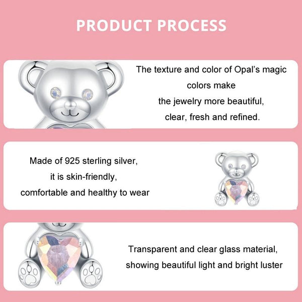925 Sterling Silver Valentine's Day Bear Beads Charms & Pendants
