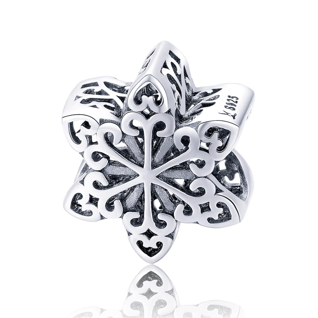 925 Sterling Silver Snowflake Beads For Diy Bracelets & Necklaces Charms & Pendants