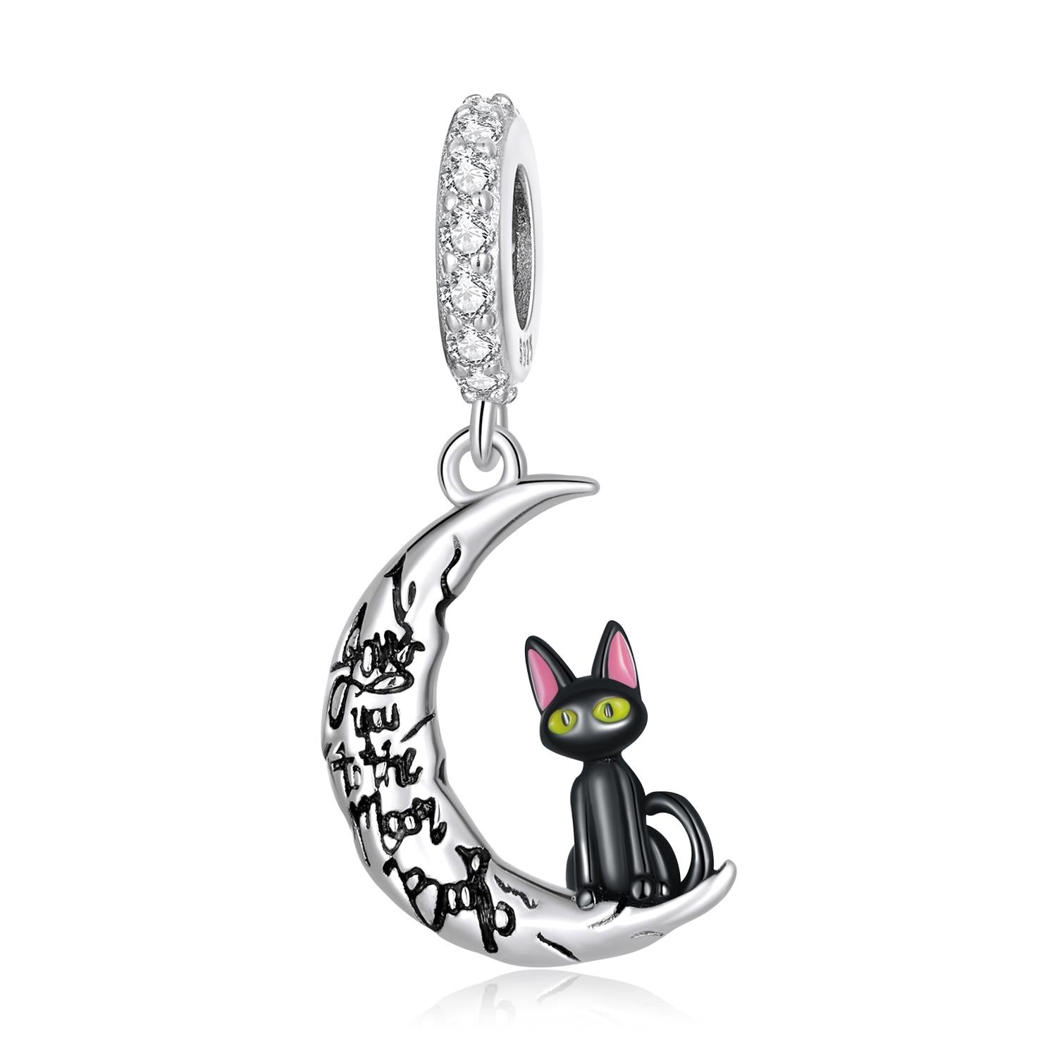 925 Sterling Silver Moon Cat Pendant For Bracelet Or Necklace Charms & Pendants