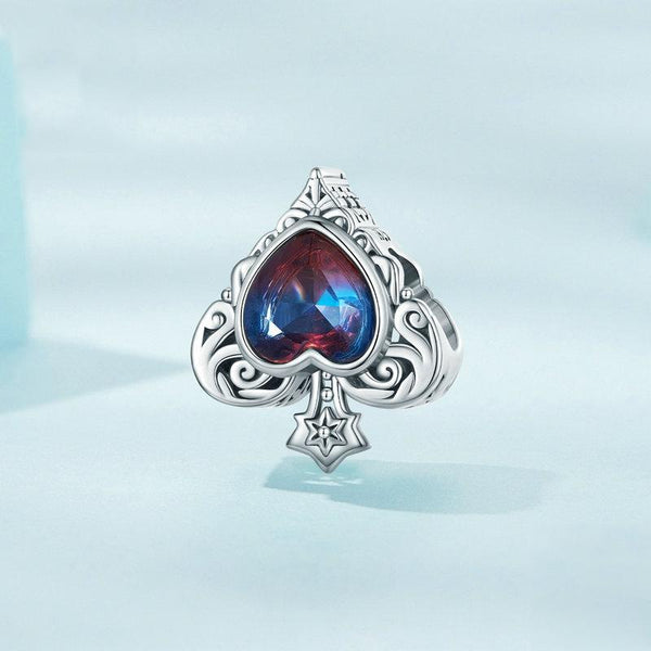 925 Sterling Silver Synthetic Tourmaline Heart Spades Bracelet Charms & Pendants