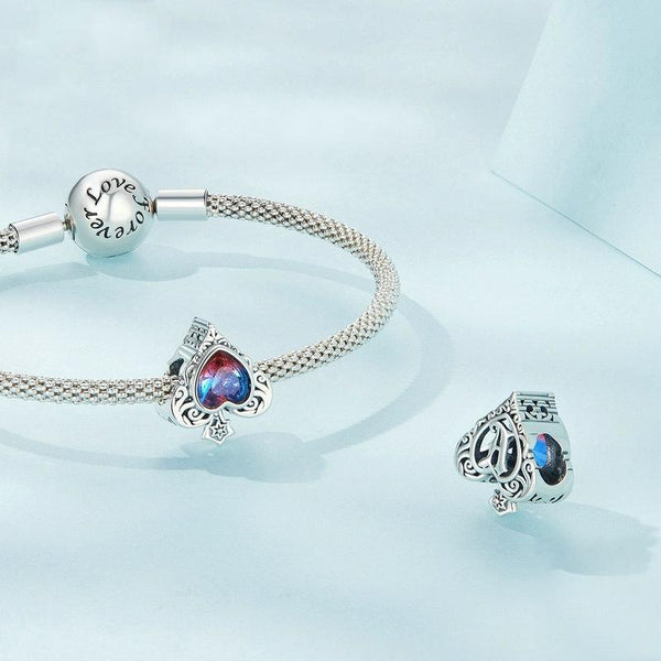 925 Sterling Silver Synthetic Tourmaline Heart Spades Bracelet Charms & Pendants