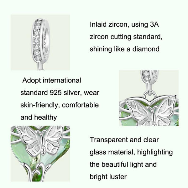 925 Sterling Silver Green Butterfly Pendant For Diy Bracelets Charms & Pendants
