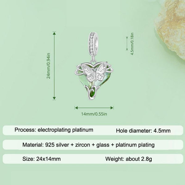 925 Sterling Silver Green Butterfly Pendant For Diy Bracelets Charms & Pendants