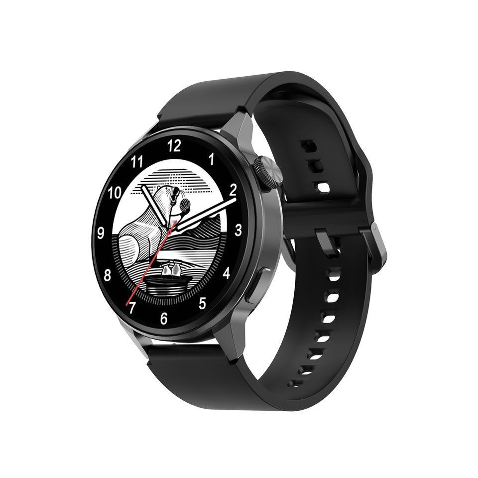 1.36 Inch Hd Screen Smart Call Watch With Nfc Function Black Silicone Smart Watches