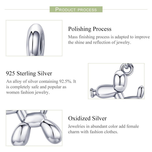 925 Sterling Silver Balloon Dog Charm For Diy Bracelets Style Bead Charms & Pendants