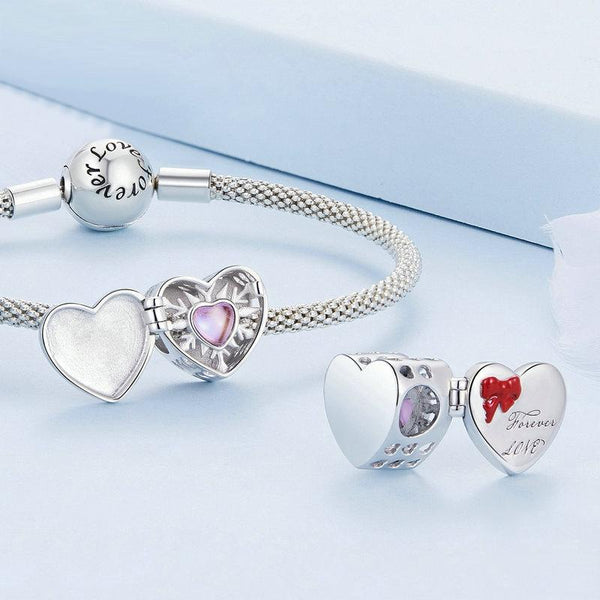 925 Sterling Silver Heart Bracelet With Openable Gift Box Charms & Pendants