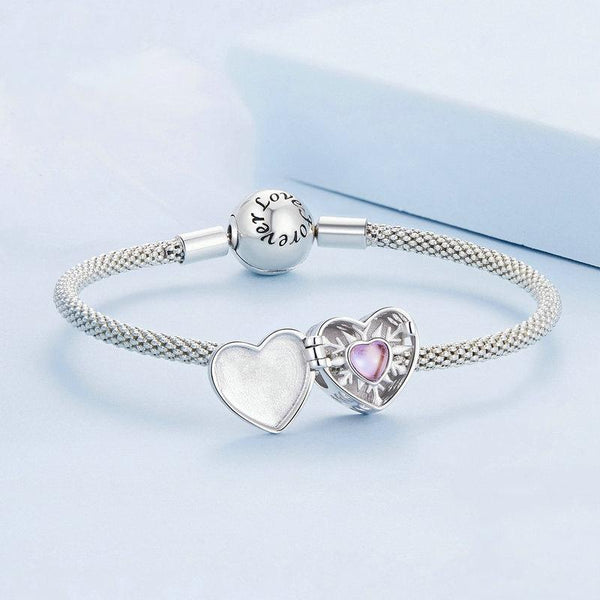 925 Sterling Silver Heart Bracelet With Openable Gift Box Charms & Pendants