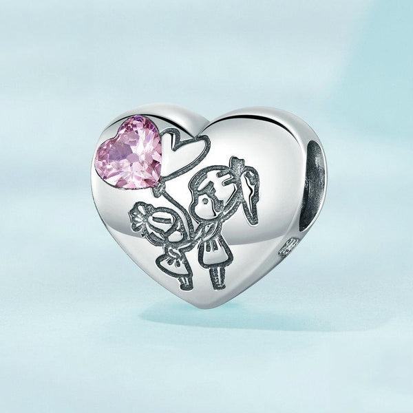 925 Sterling Silver Sisters Love Heart Zircon Bracelet Charms & Pendants