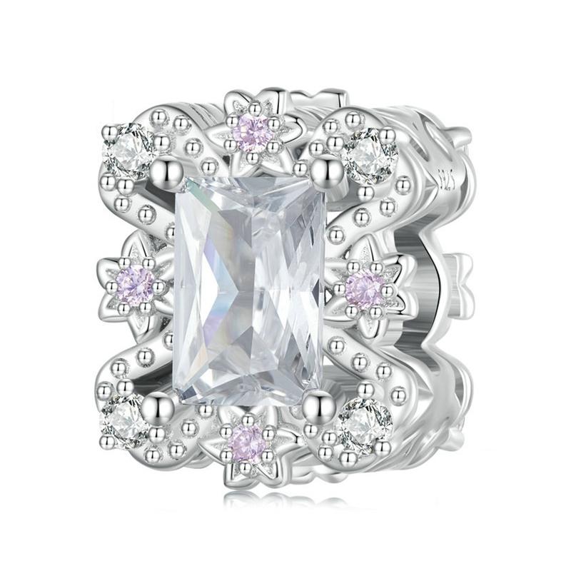 925 Sterling Silver Flower Zirconia Bracelet In Plating Charms & Pendants