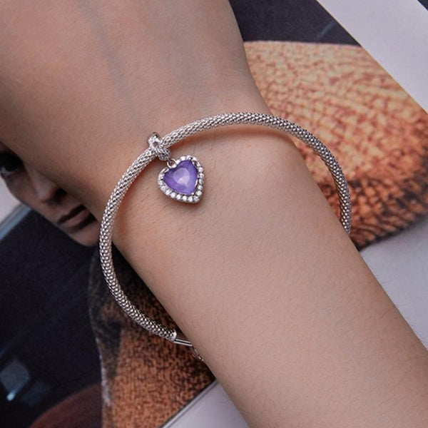 925 Sterling Silver Platinum Plated Zircon Heart Bracelet Bracelets