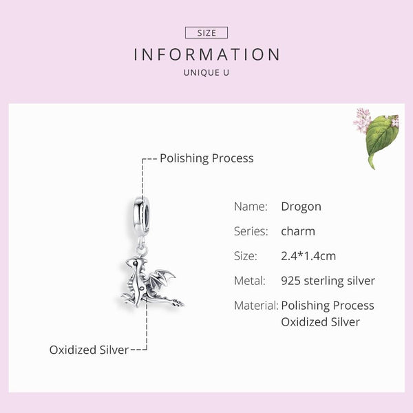 925 Sterling Silver Drogon Dinosaur Charm For Diy Bracelets Charms & Pendants