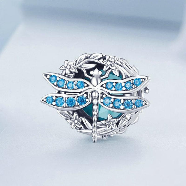 925 Sterling Silver Dragonfly Garland Zircon Bead Bracelet Charms & Pendants